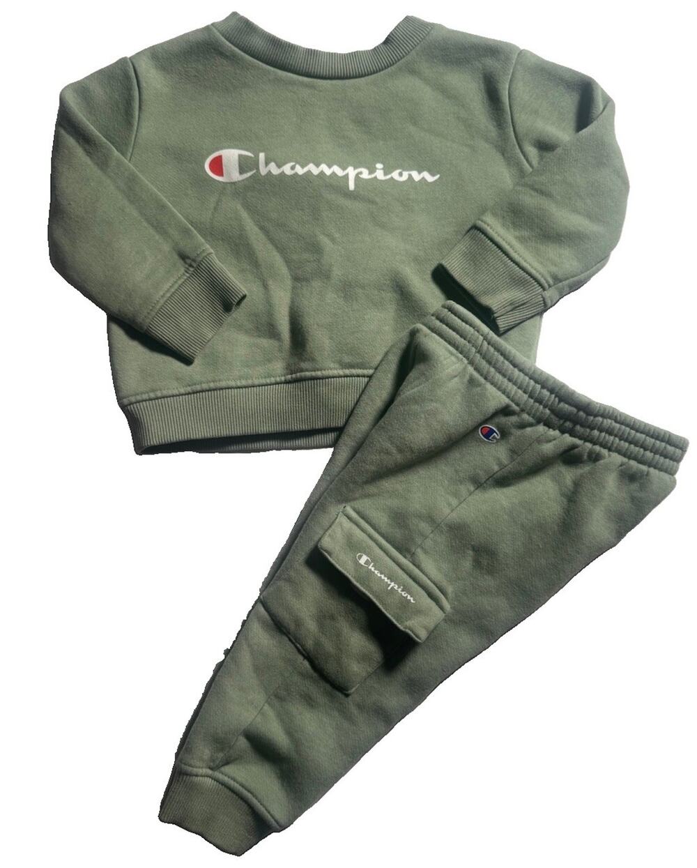 Champion Baby Toddler 18M Green Fleece Sweatshirt Cargo Joggers 2 Piece Set